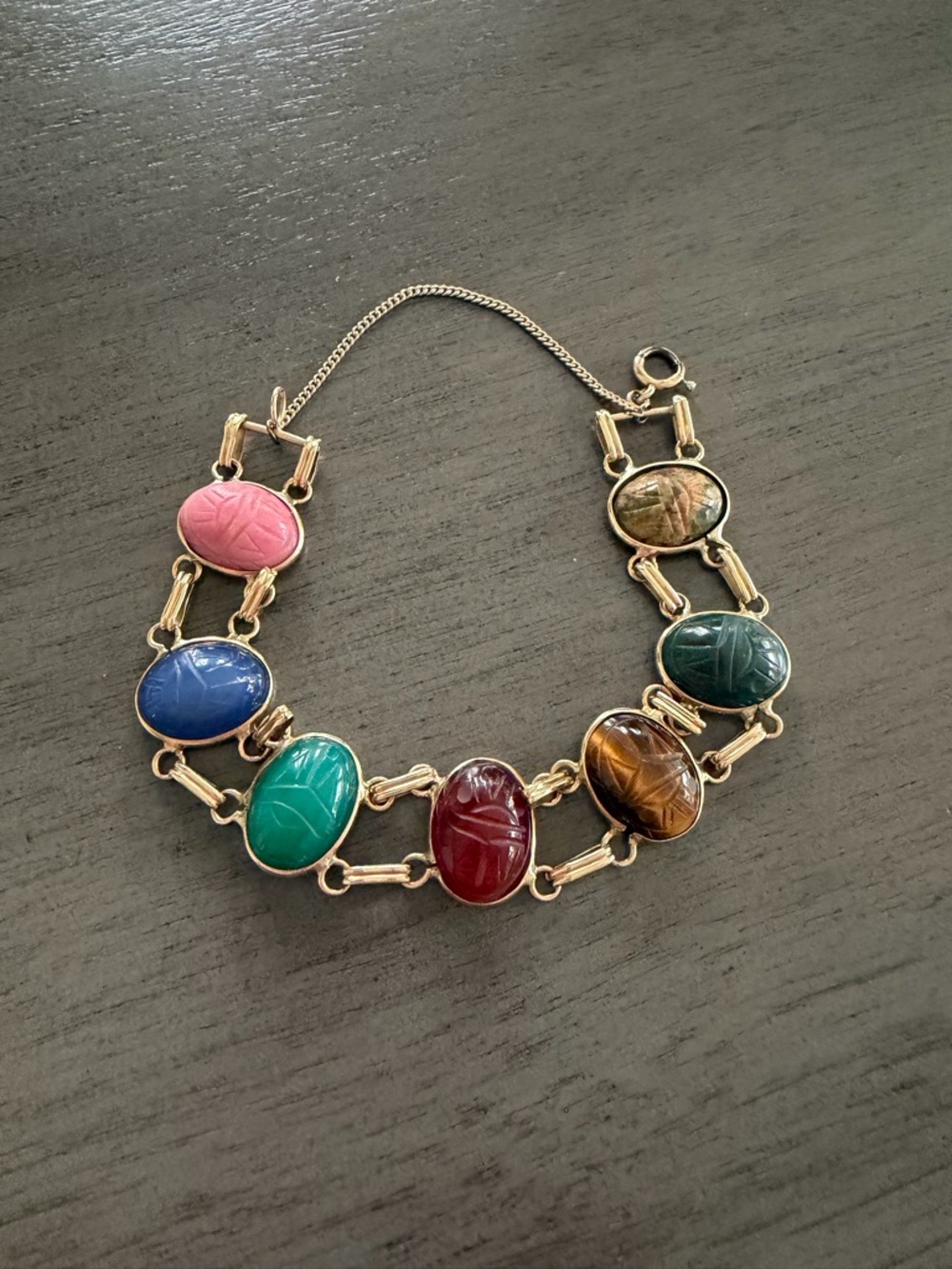 Vintage Multicolor Scarab-Link Bracelet - Gold Tone Women’s Jewelry